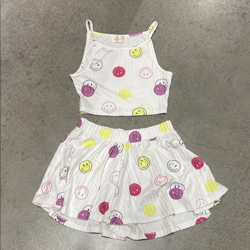 Beach Riot Kids Smiley Face Shorts Set - White, Pink, Yellow, Purple